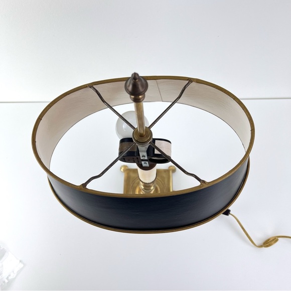 Vintage French Tole Brass Double Bulb Table Lamp With Black Shade - Picture 5 of 12